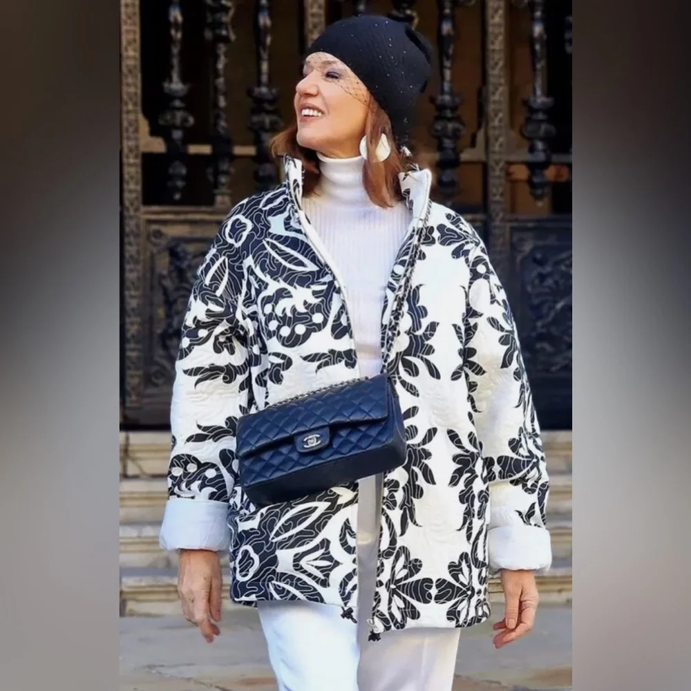 Zara QUILTED PRINTED JACKET. Ecru/Black. Size S. New with Tags. - Picture 4 of 12